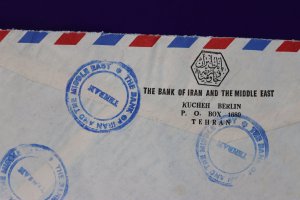 Iran registered cover 1975 Denmark Metered Postage Middle East Bank sc#RA6