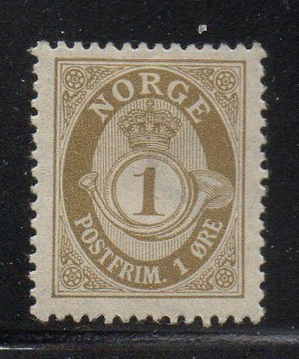 Norway Sc 47 1899 1 ore gray Posthorn stamp mint