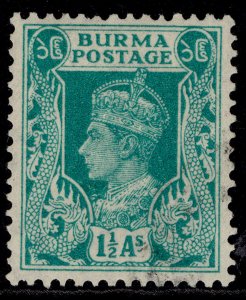 BURMA GVI SG23, 1½a turquoise-green, FINE USED.