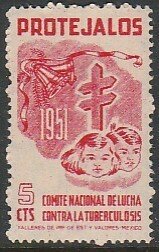 MEXICO TB SEALS, TB10 5¢ 1951 SINGLE, UNUSED, H OG. F-VF.