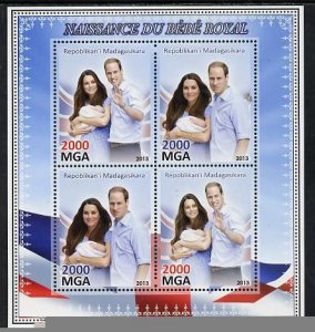 MADAGASCAR - 2013 - Birth of Royal Baby - Perf 4v Sheet - MNH-Private Issue