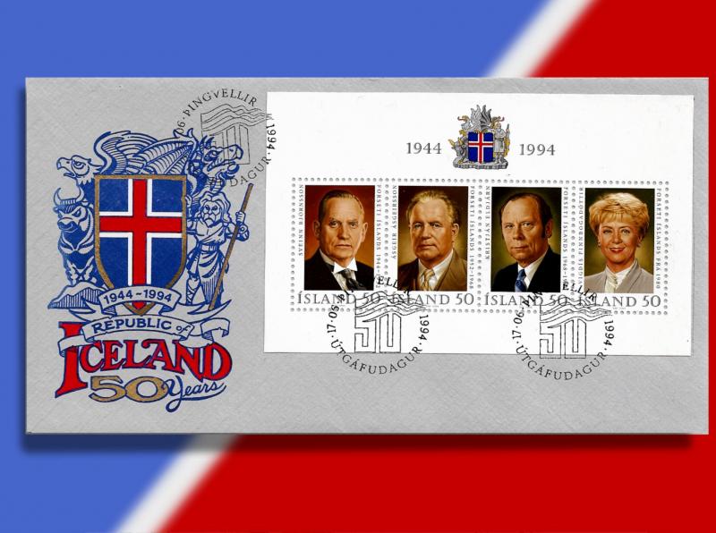 Iceland Souvenir Sheet Celebrates 50 Years of Republic - Honors 4 Presidents!