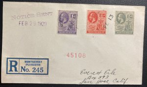 1928 Montserrat Registered cover To San Jose CA Usa