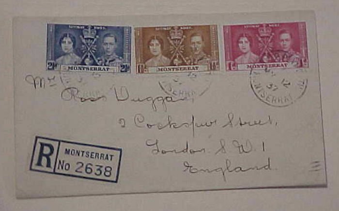 MONTSERRAT FDC KING GEORGE VI REGISTERED 1937