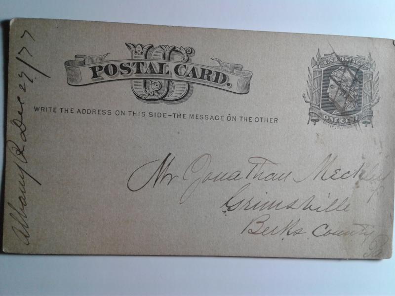 SCOTT # UX4 USED POST CARD SPECIAL HAND INK PEN CANCEL 1882 AMAZING !!