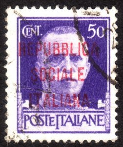1944, Italy Social Republic 50c, Used, Sc 3