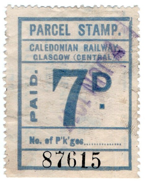 (I.B) Caledonian Railway : Parcel Stamp 7d (Glasgow)