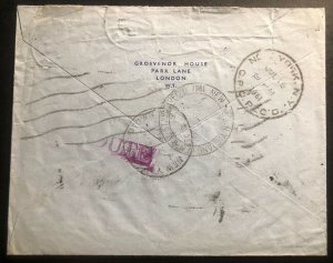 1961 Grosvenor House London England Airmail Express Cover To New York Usa