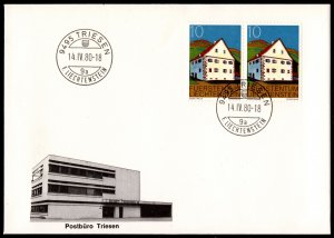 1980, Liechtenstein 10c pair on Unused cover, Sc 638