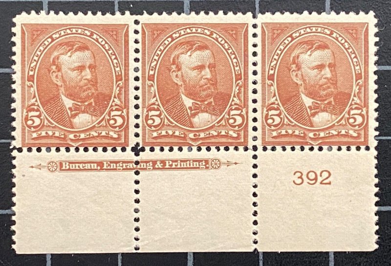 US Stamps-SC# 270 - MOG NH - Imprint Plate Strip Of 3 - SCV $375.00