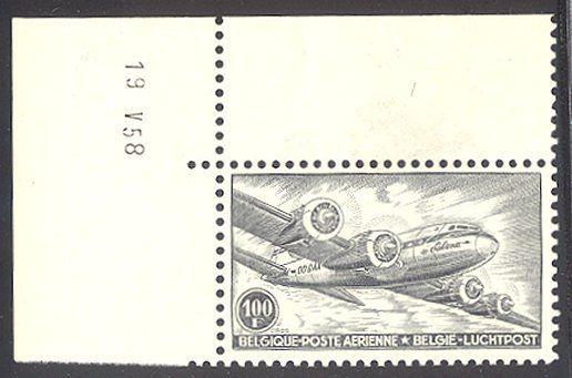 BELGIUM #C11a Mint NH - 1954 100fr Gray, P11.75 x 11 1/2