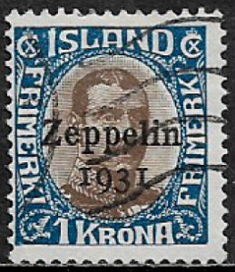 Iceland #C10 Used Stamp - Zeppelin Overprint