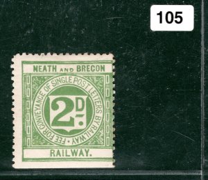 GB Wales RAILWAY QV Letter Stamp 2d NEATH & BRECON (1897) Mint MM WHITE105