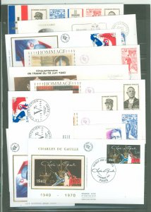 France 1322-25 Selection of FDC commemorating General Charles de Gaule & World War II; Liberation of Paris; Appel du Juin 1940 &
