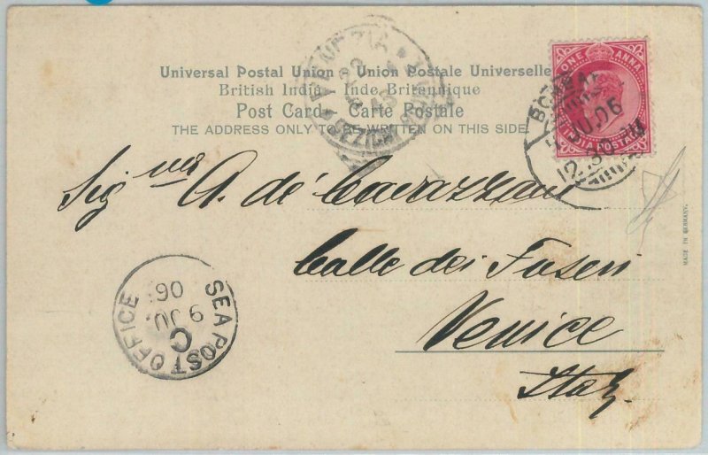 82593 - INDIA -  POSTAL HISTORY -  POSTCARD to ITALY 1906 - SEA MAIL paquebot 