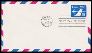 Canal Zone Scott UC11 Air Mail Stamped Envelope First Day Cover (1969) Mint VF Q