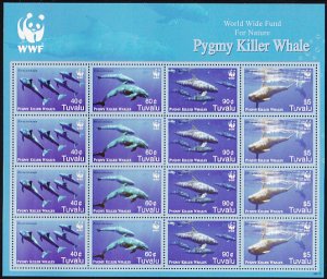 Tuvalu 2006 MNH Sc #1022 Sheet of 4 strips of 4 Pygmy Killer Whale - WWF