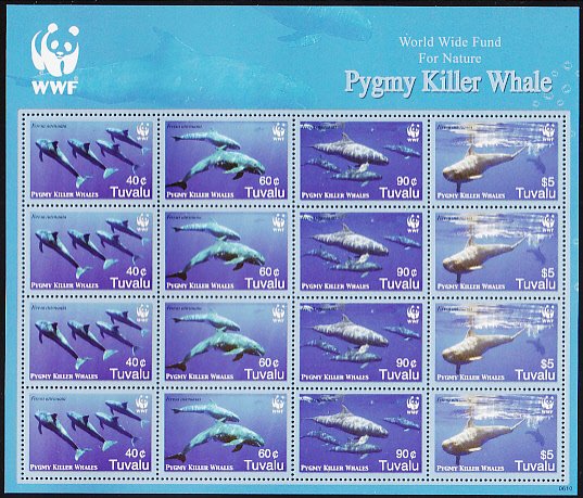 Tuvalu 2006 MNH Sc #1022 Sheet of 4 strips of 4 Pygmy Killer Whale - WWF