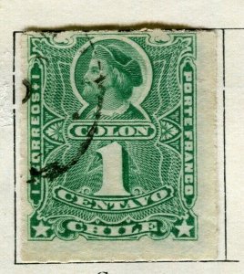 CHILE;   1881 early classic rouletted Columbus issue used 1c. value