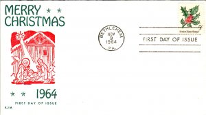 US 1254 Christmas KJM Label FDC