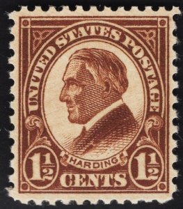 US #633 1 1/2c Yellow Brown Harding Mint Hinged SCV $1.00