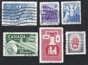 Canada #359-364 1956 Canadian Stamps. Used.