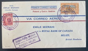 1929 Colon Canal Zone First Flight Airmail FFC Cover To Belize British Honduras