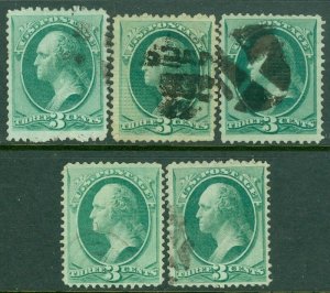 EDW1949SELL : USA 1870 Scott #136. 5 stamps. VF, Used. Minor faults. Cat $162.00