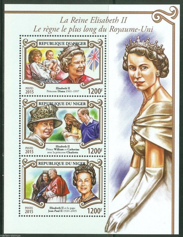 NIGER 2015 QUEEN ELIZABETH II  SHEET WITH CPRINCESS DIANA, JOHN PAUL II  MINT NH