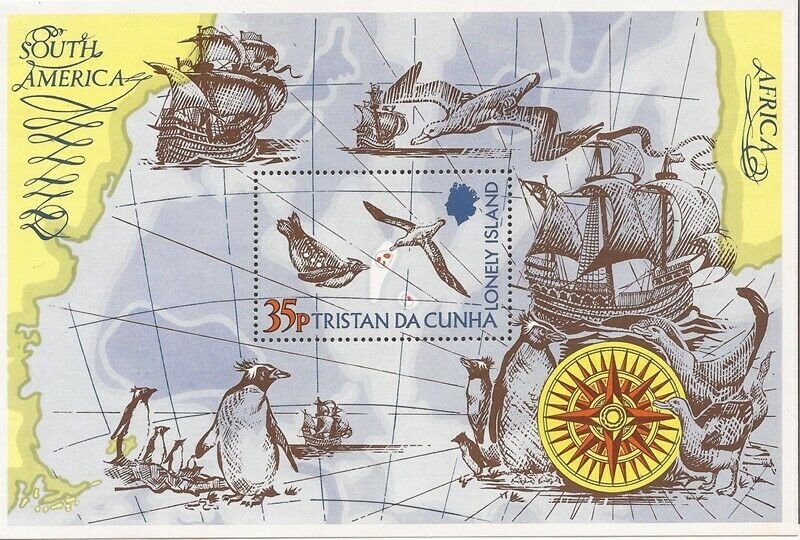 WD04/01/21-Tristan da Cunha - 1974 Map, Penguin and Sea Gull - Souvenir Sheet -