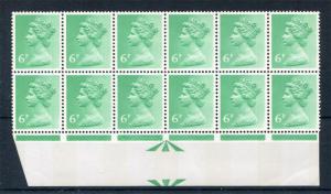 6p MACHIN UNMOUNTED MINT BLOCK + PRINTING VARIETY