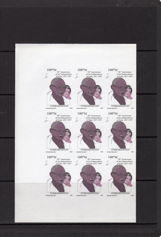 Turkmenistan 1997 YT#60a GANDHI Sheetlet IMPERFORATED  (9) fluorecent paper MNH
