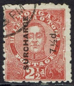 TONGA 1895 KING SURCHARGED 7½D ON 2½D USED