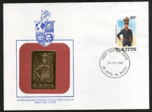 St. Kitts 1987 British & French Military Uniform Gold Replica Cover Sc 201 # ...