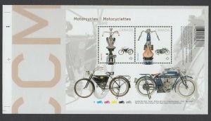 MOTORCYCLES =1914 INDIAN & 1908 CCM = S/S pos.5 from UnCut sh Canada 2013 #2646i