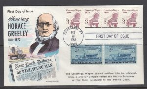 US Sc 2252 FDC 1988 3c Conestoga Wagon coil combo, Fluegel cachet, fresh, bright