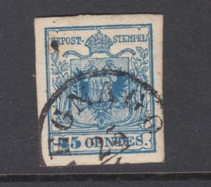 Lombardy-Venetia Sc 6c used. 1850 45c blue Coat of Arms, Type II, sound