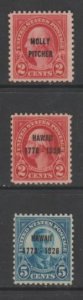 U.S. Scott #646-647-648 Molly Pitcher & Hawaii Overprints Stamps - Mint NH Set