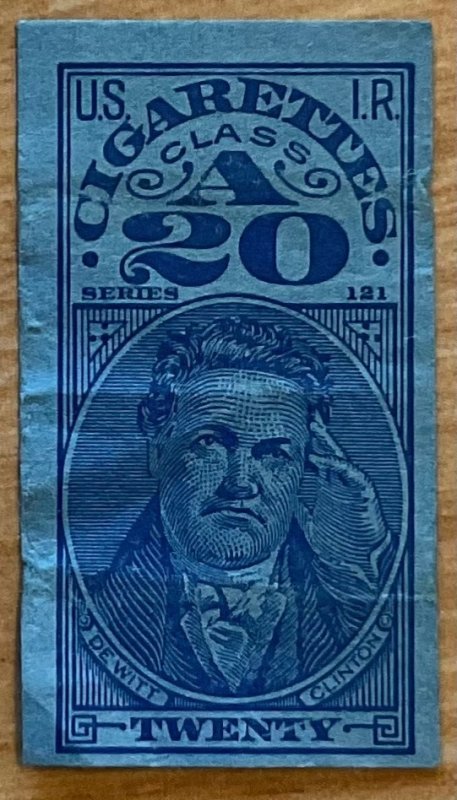 US Used Cigarette Tax Stamp Single Series 121 Revenue Dewitt Clinton