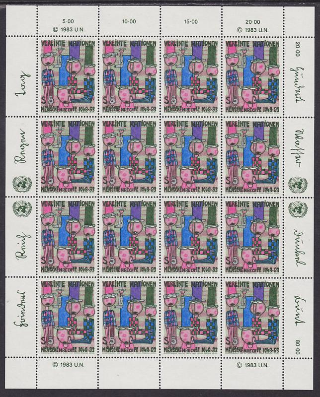 UN, Vienna Sc 37-38 MNH. 1983 5s + 7s Human Rights, 2 Panes of 16