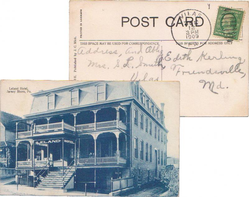 United States Pennsylvania Vilas 1909 duplex  1894-1912  PPC (Leland Hotel Je...