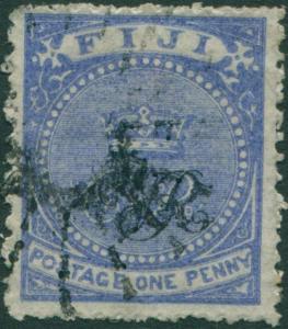 Fiji 1876 SG31 1d blue VR overprint laid paper FU