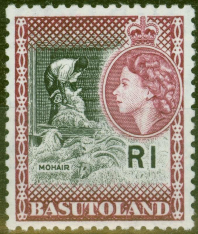 Basutoland 1963 1R Black & Light Maroon SG79a V.F MNH