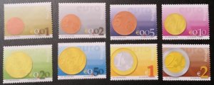 PORTUGAL 2002. Introduction of the Euro. Complete Series 8 Stamps. Mi #2558/65. NHM-