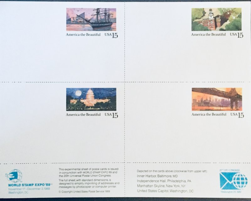 United States #UX142a 15¢ America the Beautiful Postcards (1989). Mint