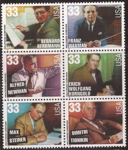 US Stamp - 1999 Hollywood Composers - Block of 6 Stamps #3339-44