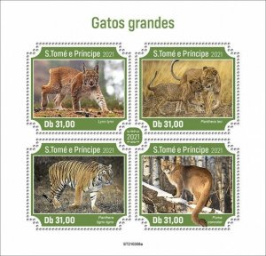 Sao Tome & Principe 2021 MNH Wild Animals Stamps Big Cats Tigers Lions 4v M/S