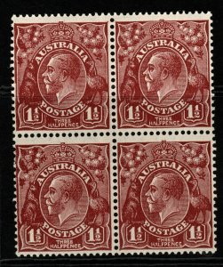 AUSTRALIA SG126 1936 1½d RED-BROWN BLOCK OF 4 MNH 