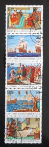 CUBA Sc# 3466 LATIN AMERICAN HISTORY  Strip of 5 x 20c  1992  used / cto