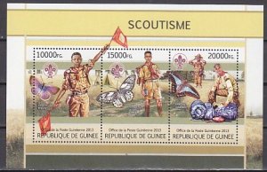 Guinea, 2013 issue. Scouts with Butterflies sheet of 3.